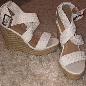 Never worn white strap on wedges